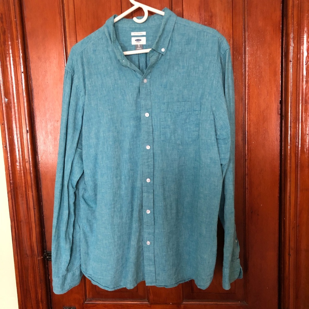 Teal Linen Blend Button Down